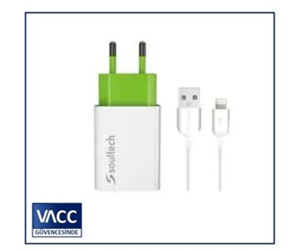 2-Soultech SC112B 2.1A Şarj Cihazı+Lightn. Data Kabl
