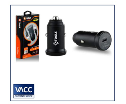 5-KTOOLS DRIVE INN PD 20W USB-C LIGHTINING SIYAH ARAÇ ŞARJ