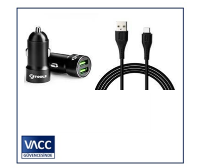 5-KTOOLS DRIVE INN 2.4A 2USB SIYAH TYPE C ARAC SARJI
