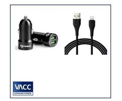 5-KTOOLS DRIVE INN 2.4A 2USB SIYAH LIGHTNING ARAC SA
